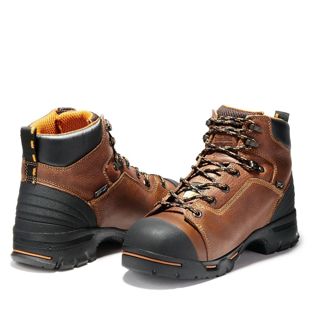 Timberland Μποτακια Εργασίας Ανδρικα Καφε/Μαυρα - Pro® Endurance 6\" Steel Toe - Greece 1095267-JY